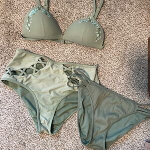 Rue21 Green Bikini Set with Triangle Top and High-Waisted Bottom